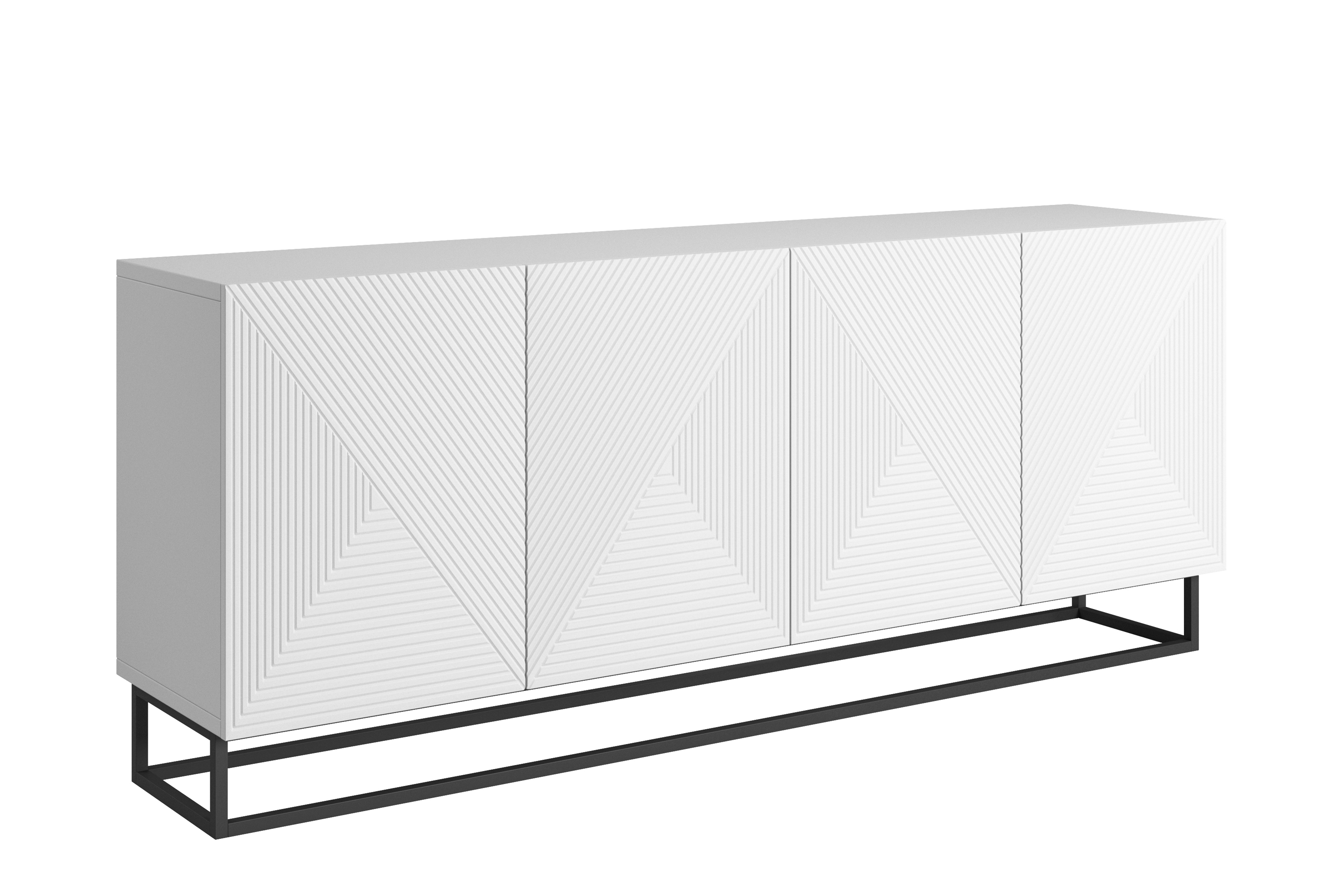 Bogart Moderní komoda Usha 200 cm čtyřdveřová - bílý mat/černý rám