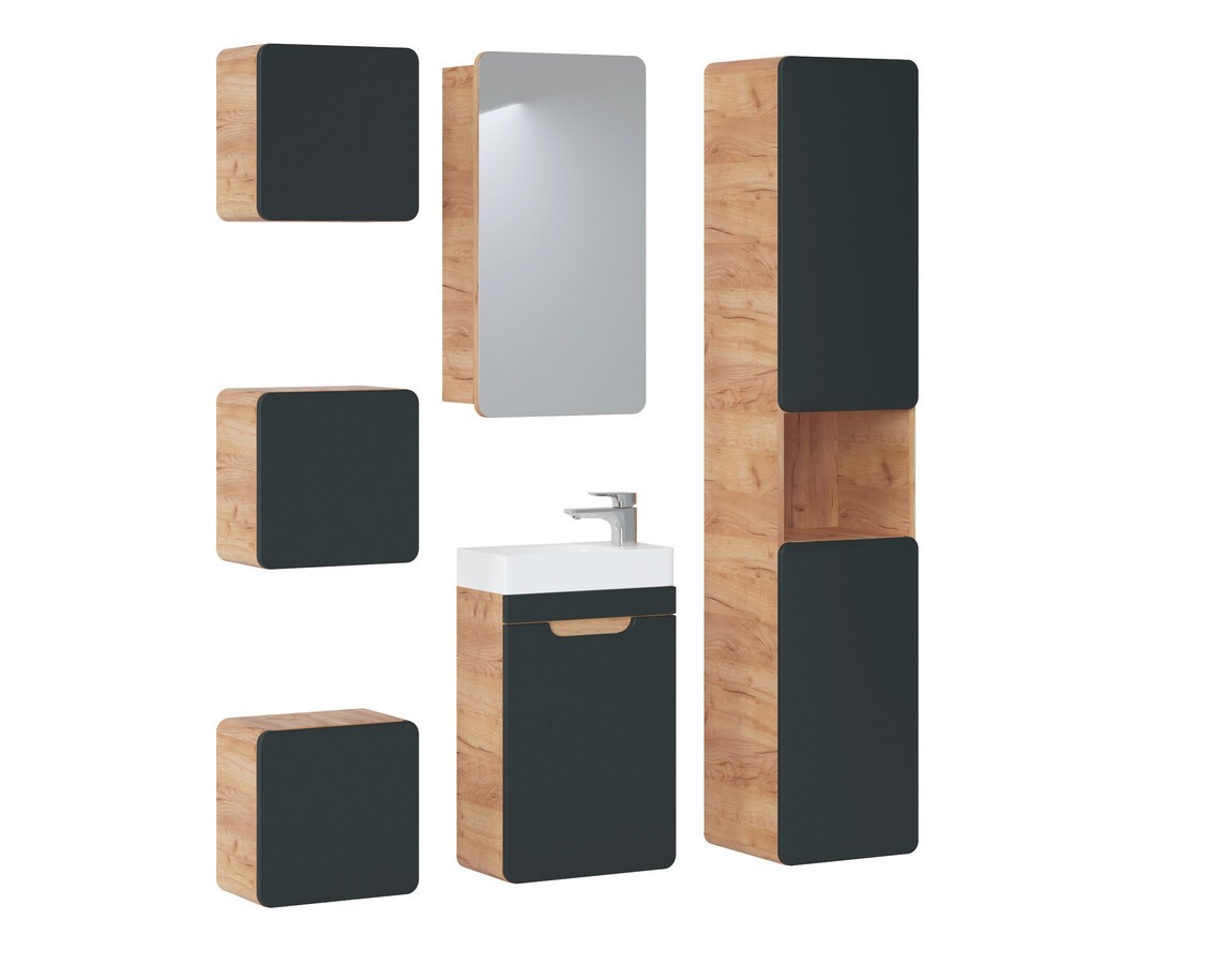 Comad Umyvadlová skříňka Aruba 826 1D dub craft zlatý/černý mat - Obrázek 2