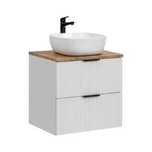 Comad Závěsná skříňka Casad Smile s deskou a umyvadlem 60 cm bílá/dub wotan