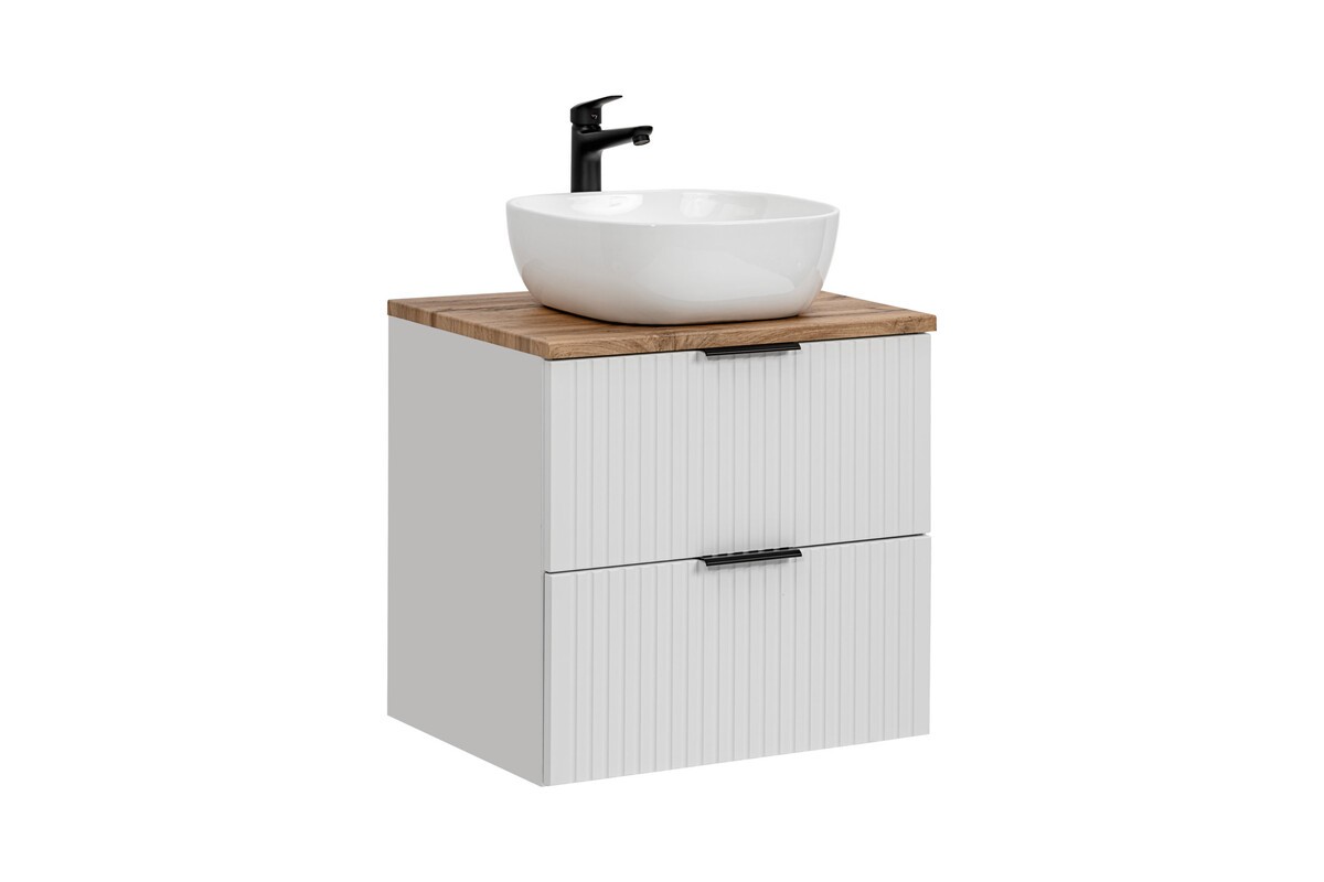 Comad Závěsná skříňka Casad Smile s deskou a umyvadlem 60 cm bílá/dub wotan
