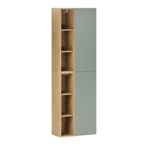 Comad Závěsná vysoká koupelnová skříňka Aster II 160 cm zelená/dub cremona