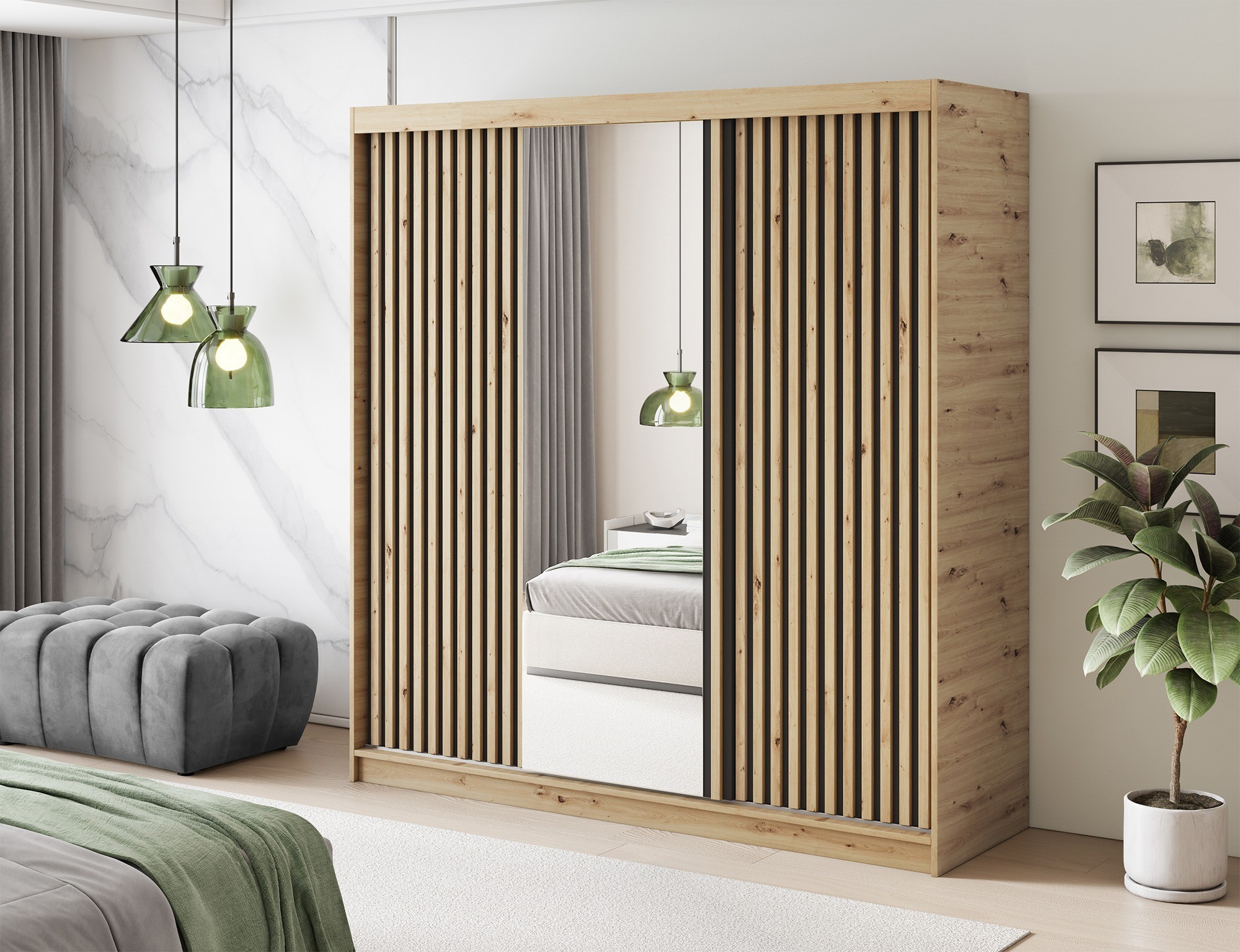 Eltap Šatní skříň Emerio se zrcadlem 180 cm dub Artisan - Obrázek 2