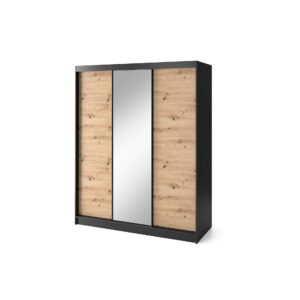Eltap Šatní skříň Esville se zrcadlem 180 cm dub Artisan/černá