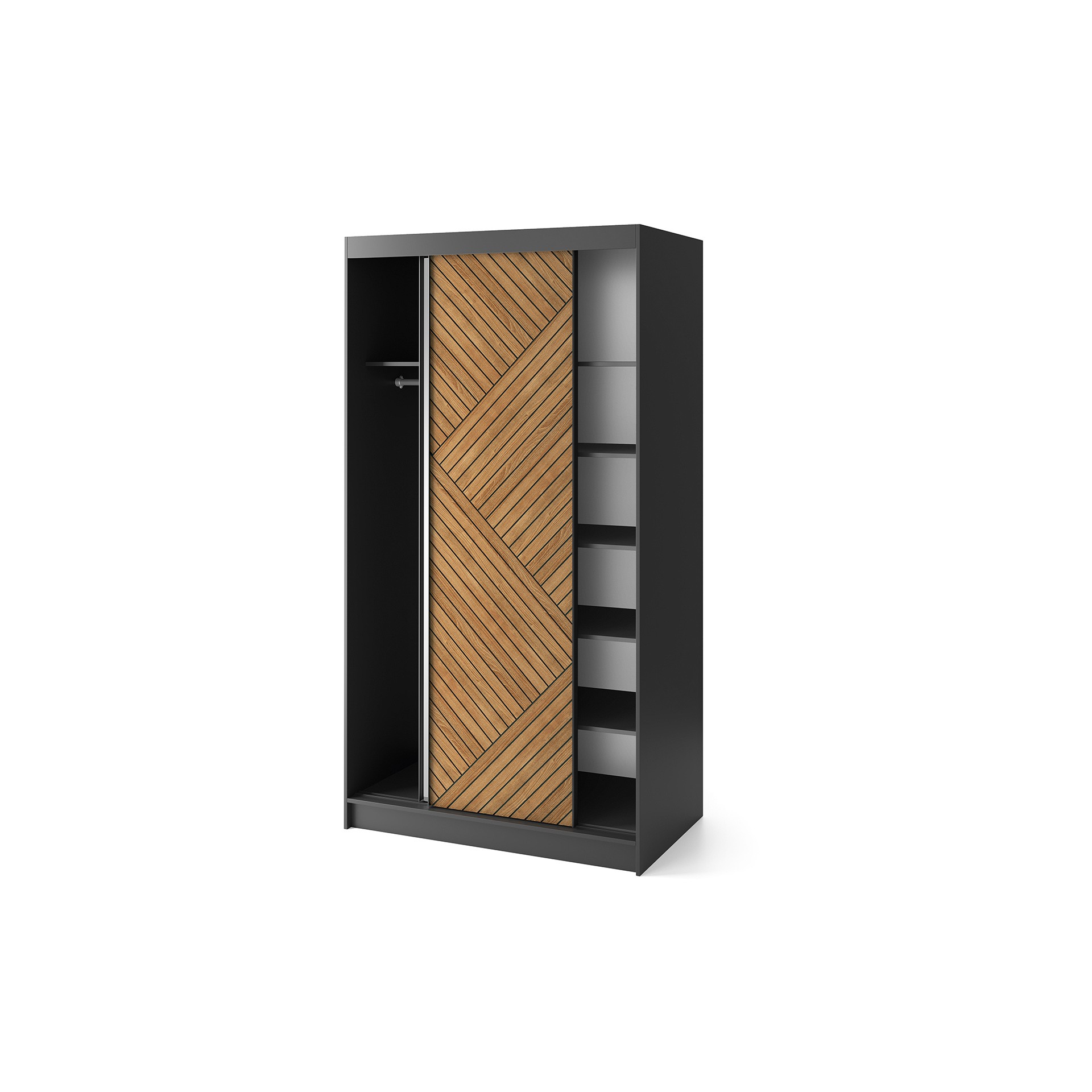 Eltap Šatní skříň Marrphy se zrcadlem 120 cm dub Caramel/černá - Obrázek 2