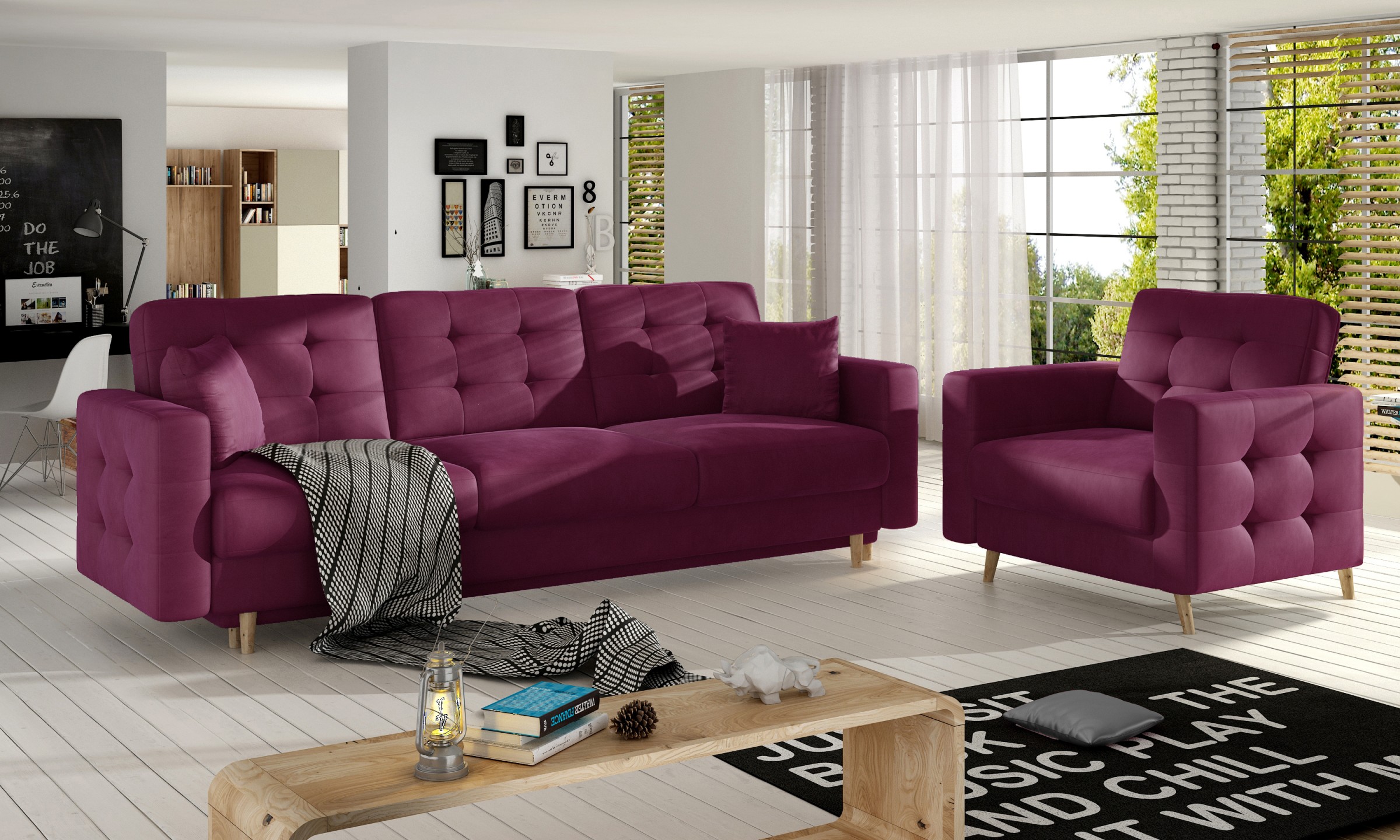 Eltap Sedací souprava ASGARD 3+1 Mat Velvet 68 vínová - Obrázek 2