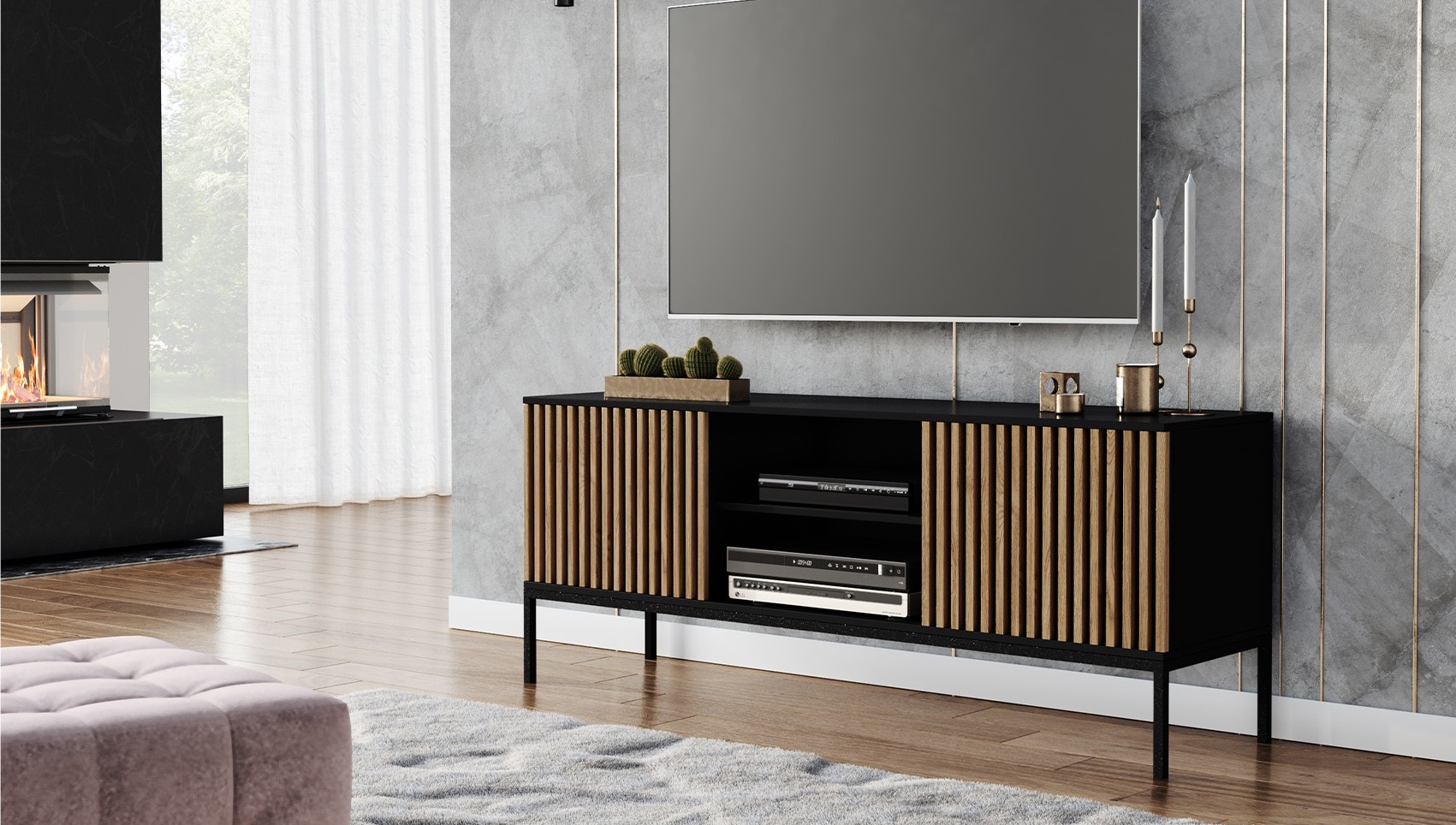 Eltap TV stolek Meorati 150 cm černý/dub Artisan - Obrázek 2