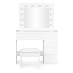 MODERNHOME Toaletní stolek s LED osvětlením a taburetem Rety 94 cm bílý