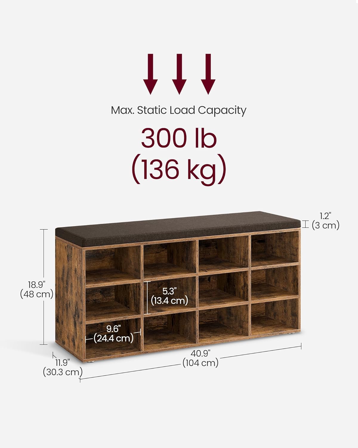 SONGMICS Botník Vasagle Endersen 104 cm hnědý/černý - Obrázek 2