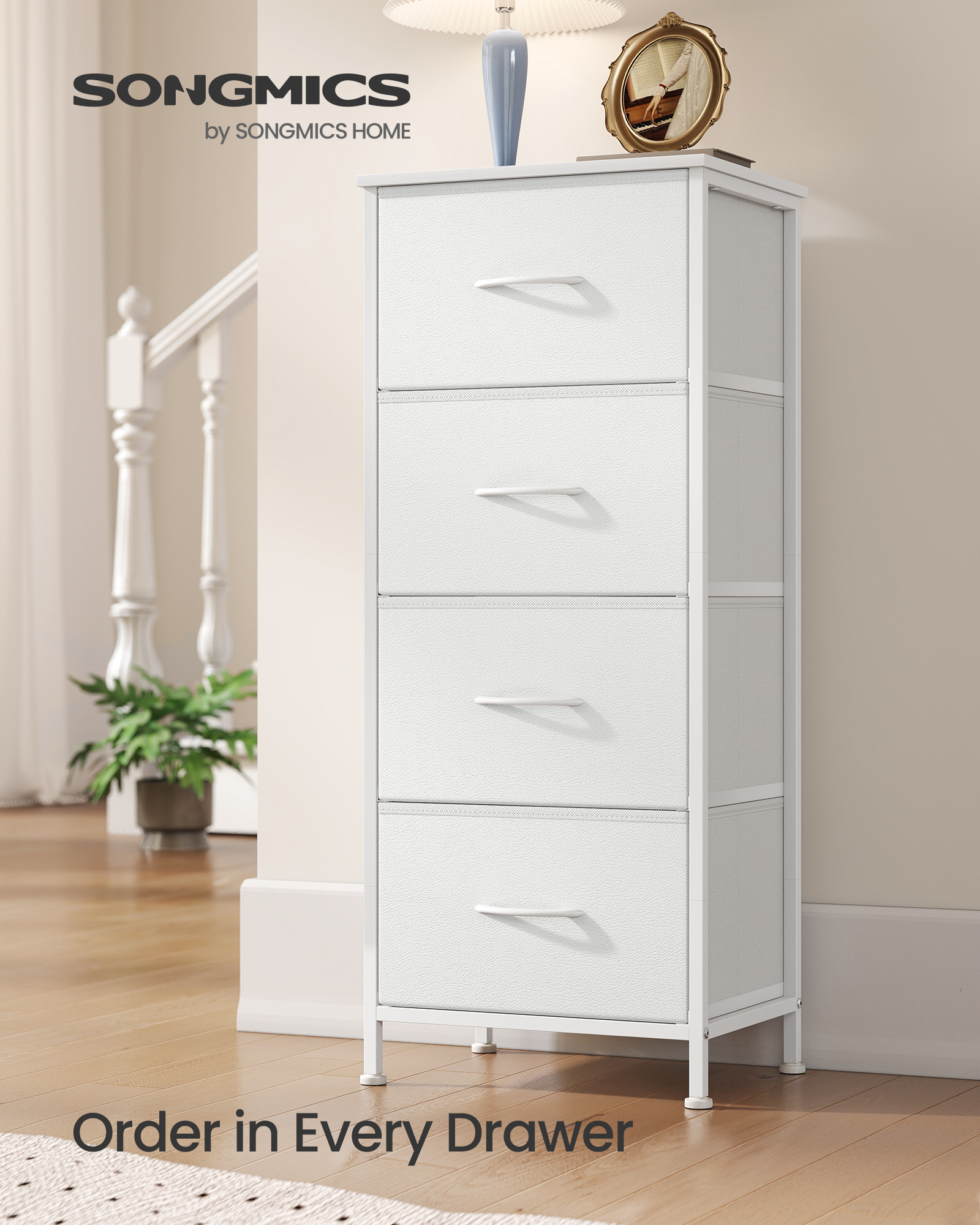 SONGMICS Komoda 4 látkové zásuvky 40 x 95 x 30 cm bílá