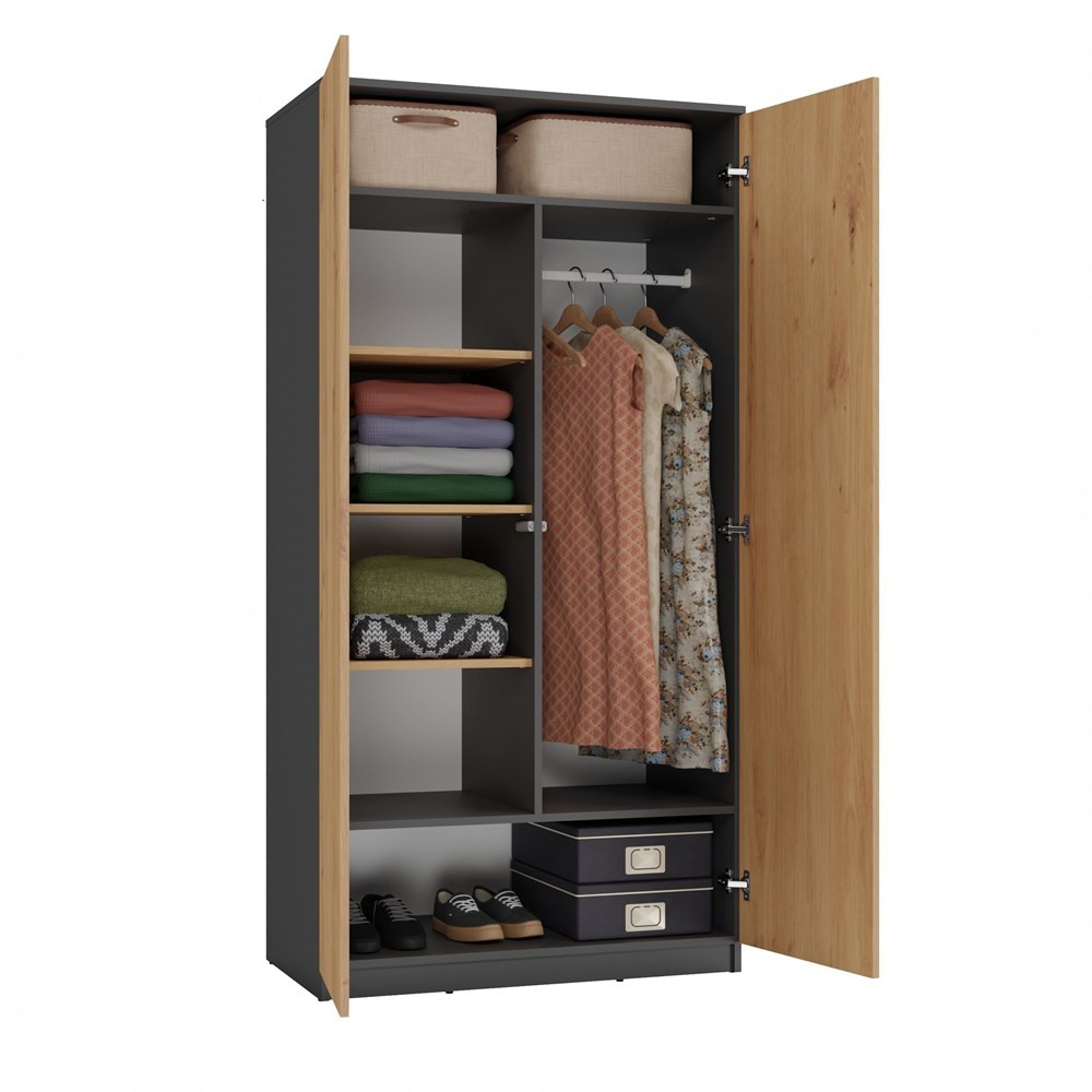TP Living Šatní skříň MALWA 90 cm antracit/dub artisan - Obrázek 2