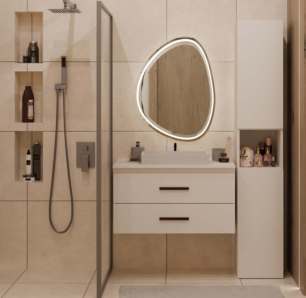 TP Living Závěsná skříňka pod umyvadlo s deskou NEL 2S 80 cm kašmírová - Obrázek 2