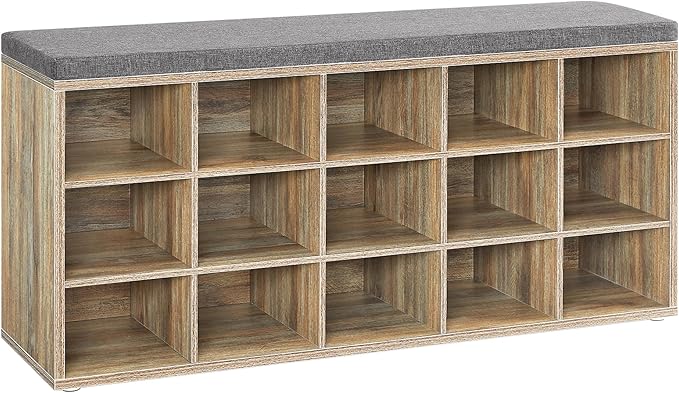 VASAGLE Botník s lavicí 15 přihrádek 105 x 48 x 30 cm dub šedá