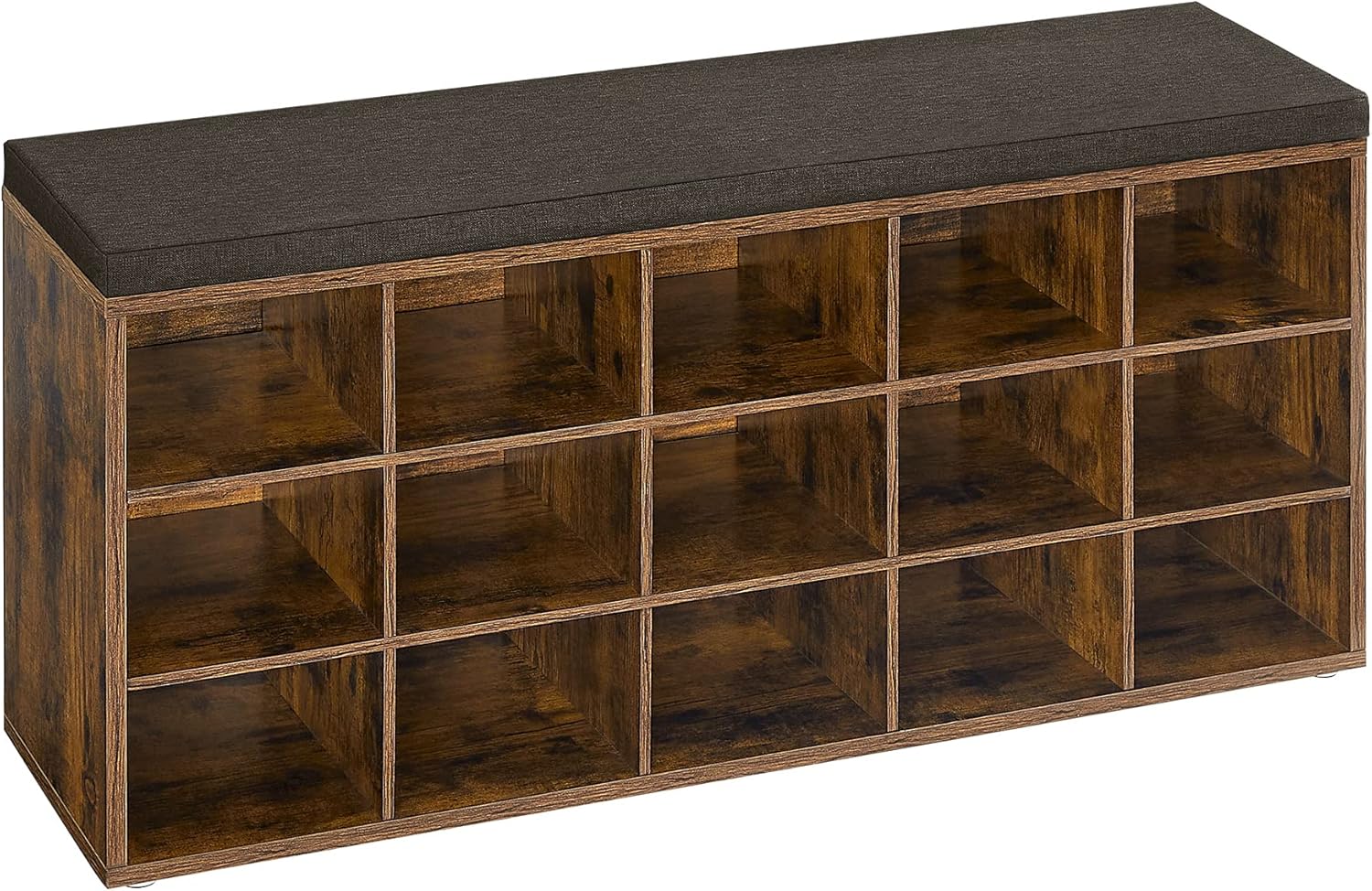 VASAGLE Botník s lavicí 15 přihrádek 105 x 48 x 30 cm hnědá
