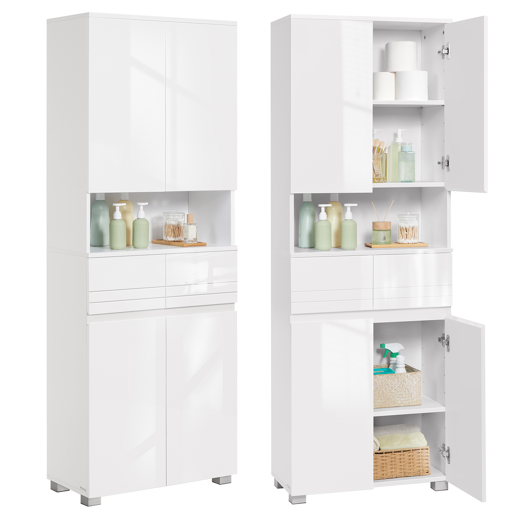 VASAGLE Koupelnová skříňka se 2 zásuvkami60 x 170 x 30 cm bílá - Obrázek 2